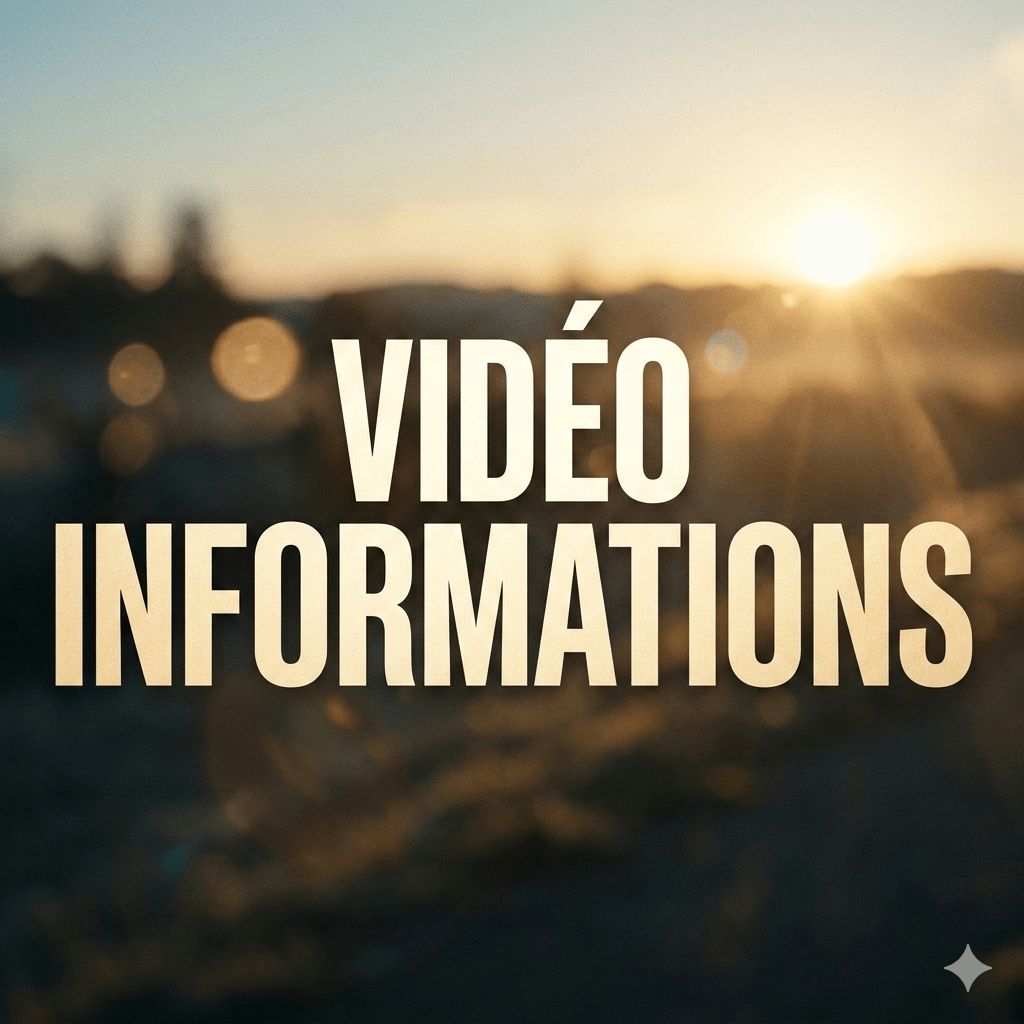 Texte sur fond de coucher de soleil avec les mots 'VIDÉO INFORMATIONS'.
